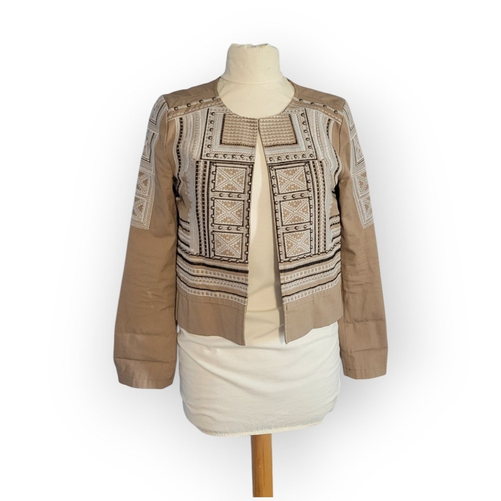 Anthropologie Moon River Ebroidered Cotton Jacket Taupe Sz S